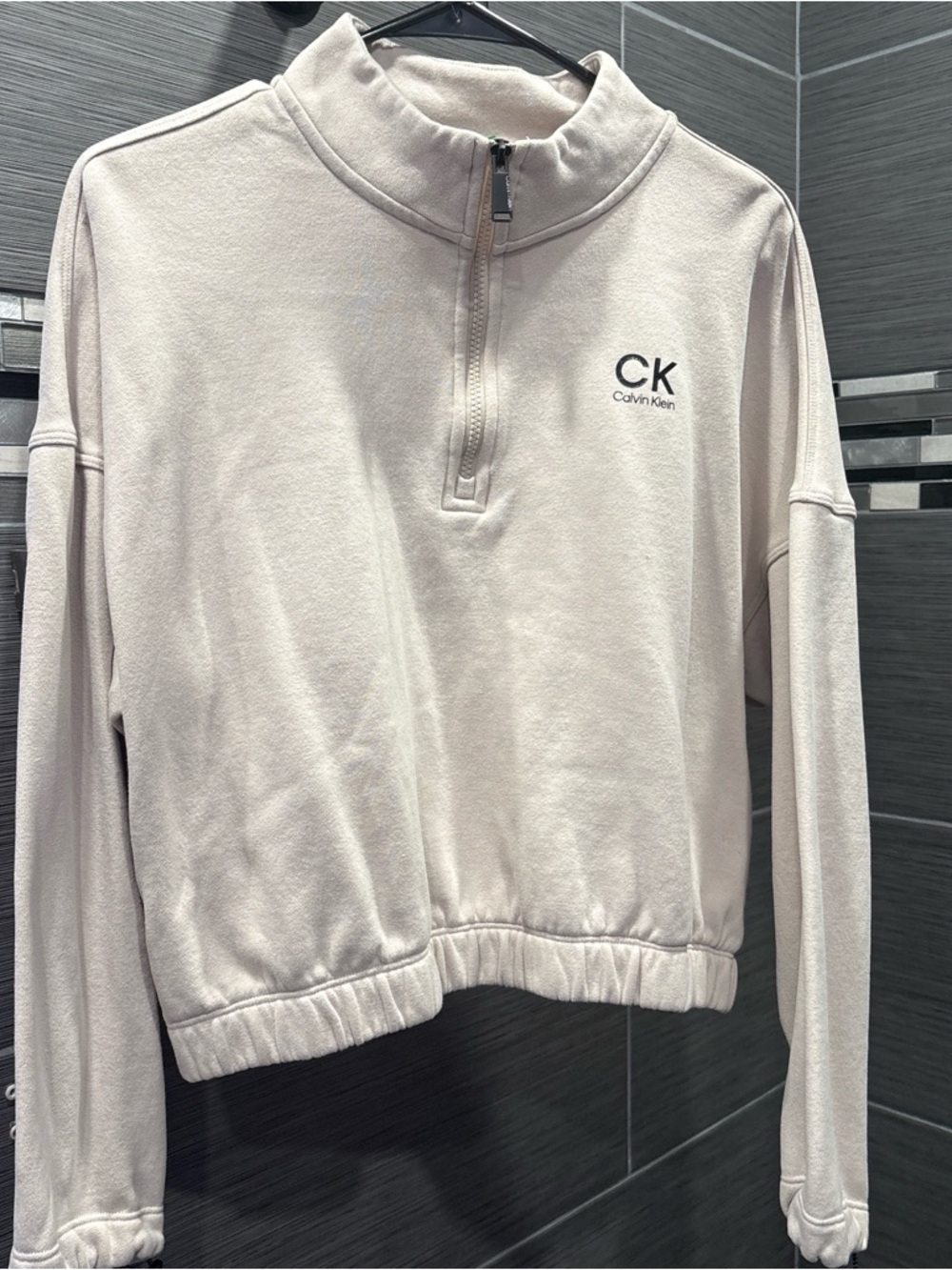 Calvin Klein Neutral Cream Half-Zip Cowl Pullover